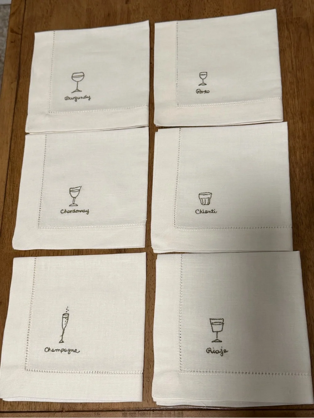 Williams-Sonoma Cheese Cocktail Napkins Linen Cotton Green Embroidered